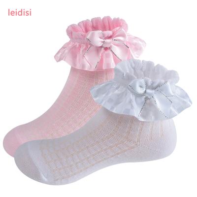 China Girl's mesh lace thongs summer exquisite mesh lace breathable socks where children bow girl's dance socks for sale