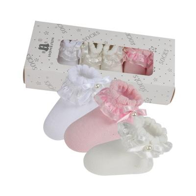 China Gift Box Toddler Socks Lace Up Pearl Accessories Gift Box Socks Baby Gift Cotton High End Socks for sale