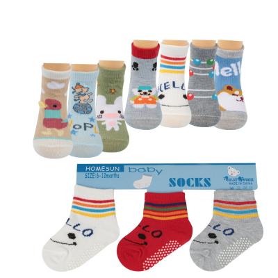 China Three Pairs of Baby Non-slip Comfortable Anti-skid Socks Cartoon Animal Pattern Socks Baby Socks for sale