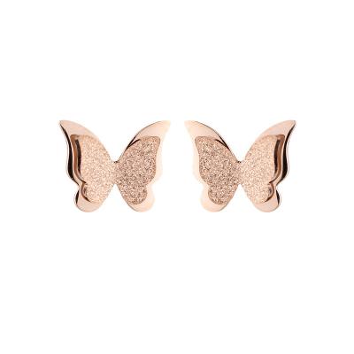 China FASHIONABLE Korean Soft Simple Frosted Butterfly Stud Earrings For Women Titanium Steel Rose Gold Stainless Steel Manufacturer for sale