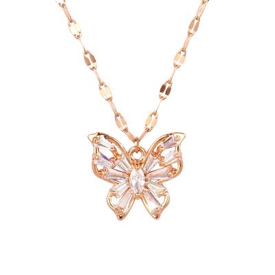 China Europe and America's exquisite crystal copper gold YUAN XIN CHENG Creative plated beautiful hollow clavicle chain butterfly necklace for sale