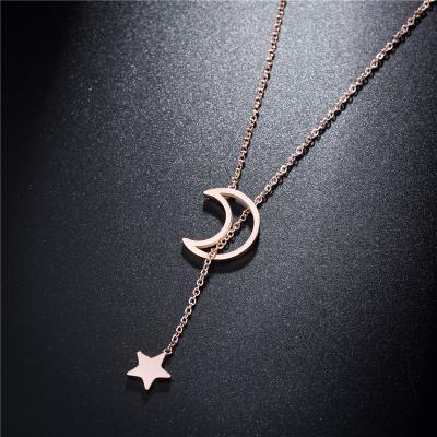 China Trendy personality fashion trend all-match star titanium steel pink moon necklace thin feminine thin female clavicle chain for sale