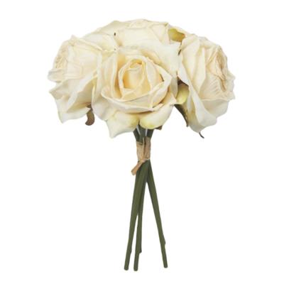 China Realistic Cream White Rose Artificial Flowers Look Dry Flower Bunch Ties Artificial Rose for sale