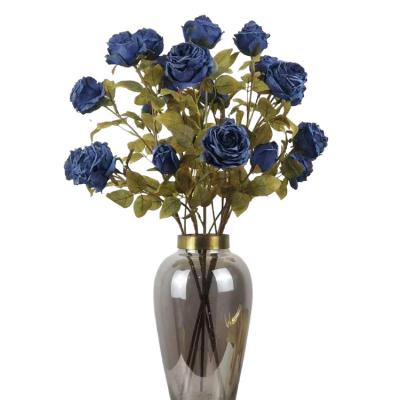 China Realistic Fake Royal Blue Rose Touch Dried Roses Flower Dry Look Artificial Flowers for sale