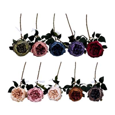 China Realistic Single Stem Peony Rose Wedding Flower Burnt Edge Austin Rose Artificial Flowers Rose for sale