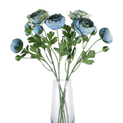 China Realistic Gray Blue Porcelain Peony Fabric Artificial Ranunculus Flower Ranunculus Flower Bundle For Home Decor for sale