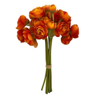 China Small Realistic Fake Flower Decorative Pack Flowers Orange Ranunculus Artificial Bundles for sale