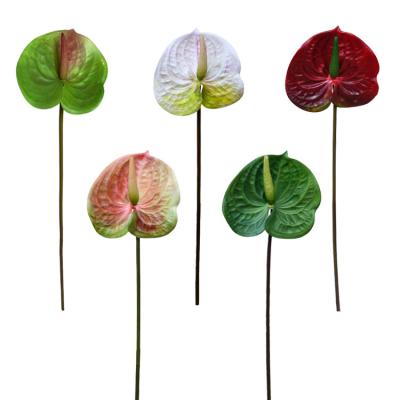 China Large Lifelike Plastic Faux Anthuriums Wedding Artificial White Anthurium Flower Stems for sale