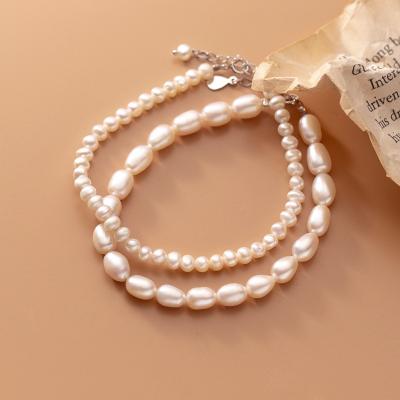 China 925 Sterling Silver Fashion Sweet Irregular Luxury Baroque Pearl Beaded Bracelets For Women Wedding Fine Jewelry for sale