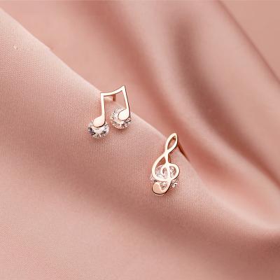 China Genuine Environmental Friendly 925 Sterling Silver Sweet Asymmetric Music Notes CZ Stud Earrings For Woman Wedding Party Fine Jewelry for sale