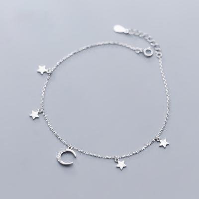 China Environmental Friendly Quality Crystal Star And Moon Sterling Silver 925 Charm Anklets For Women Fashion Jewelry for sale