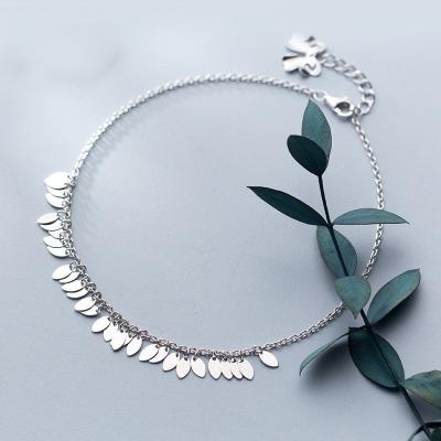 China Fashion Jewelry Sterling Silver 925 Environmental Friendly Tassel Leaves Anklet Chain For Women 2019 New for sale