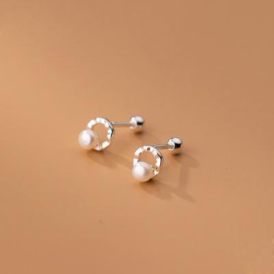 China Environmental Friendly Drop Shipping 925 Sterling Silver Women Pearl Twist Circle Around Ball Stud Earrings Birthday Gifts for sale