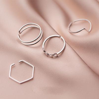 China 925 Sterling Silver Layer Triangle Wave Hexagon Index Environmental Friendly Geometric Finger Rings for sale