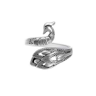 China Environmental Friendly Vintage 925 Silver Peacock Animal Adjustable Finger Rings Drop Shipping for sale