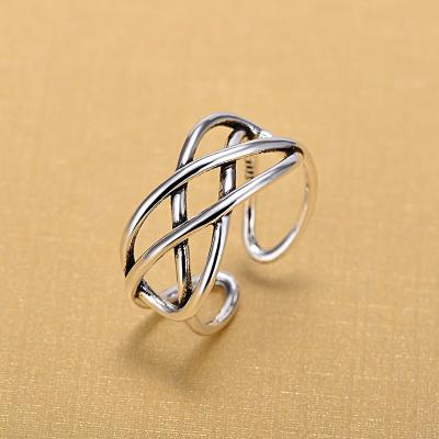 China Wholesale Environmental Friendly 925 Silver Open Adjustable Jewelry Sterling Hollow Cross Net Rings for sale