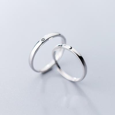 China Vintage Environmental Friendly Sun&Moon Silver Couple Rings For Women Men 925 Sterling Silver Jewelry Gifts for sale