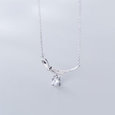 China Environmental Friendly 925 Sterling Silver CZ Zirconia Crystal Bowknot Pendant Necklace Women Jewelry for sale