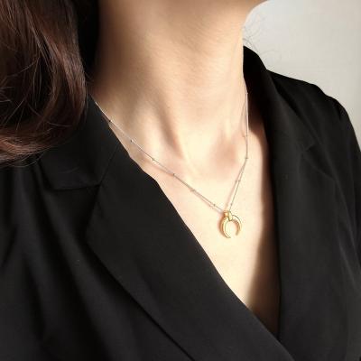 China Wholesale Gold Filled Horn Necklace Environmentally Friendly 925 Sterling Silver Dainty Half Crescent Moon Tusk Jewelry Buffalo Pendant for sale