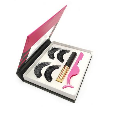 China Fashion New Design Magnetic Eyelashes 3 Magnets Custom Box Packaging Own Brand Eyeliner Liquid Magnetic Eyelash for sale