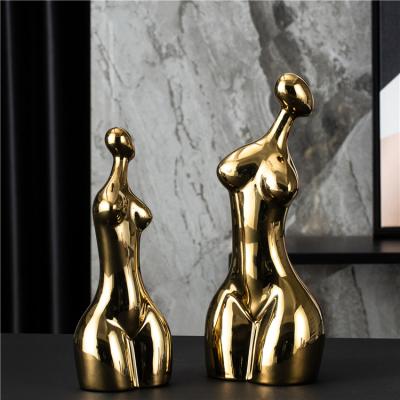 China Luxury Home Decor Modern Art Craft Shape Sculpture Ornament Gold Ceramic Interior Creative Modern Human Handmade Gift Home Decor for sale