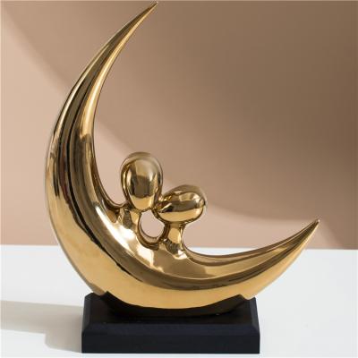 China Handmade Modern Luxury Decorative Gold Moon Shape Ceramic Living Room Home Design Modern Home Ornaments For Gift Crafts for sale