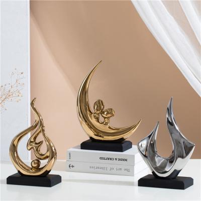 China Wholesale Creative Handmade Modern Luxury Ceramic Art Crafts Decoration Article Golden Gold Plated Modern Home Decor Accessories For Home for sale