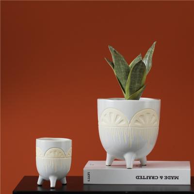 China Modern Cheap Desktop Mini Pot Custom White Ceramic Planter Cactus Decoration Garden Succulent Pots With Foot Stand for sale