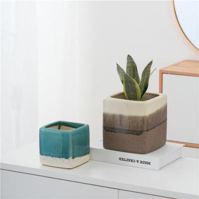 China Modern Cheap Modern Garden Plant Cacti Succulent Pot Customized Square Ceramic Flower Pots for sale