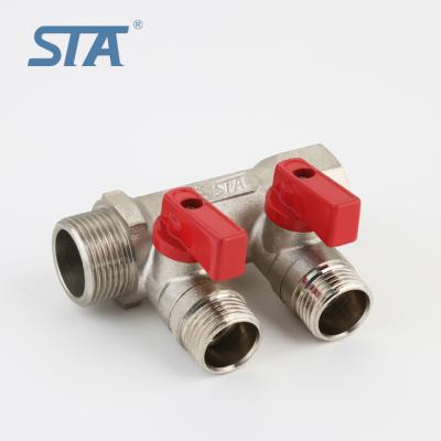 China Modern STA Porcelain Suppliers Forged 2 Nickel Plated Port Manifold For Underfloor Heating Brass Manifold for sale