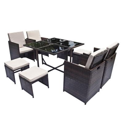 China Wholesale Outdoor Eco-freindly Space Saving Style Garden High Back Chairs Adjust 8 Chairs Dining Table Furniture for sale