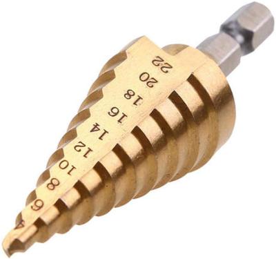 China Drill Bit Wood Step Tool Titanium Gear Coated Cone Hole Cutter 4-22mm Steel High Bit Hex Drill, 4-22MM for sale