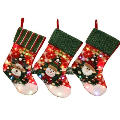 China Christamas Home Decoration Gift Bag Good Quality Snowman Christmas Stockings Christmas Light Stocking Socks Santa Snowman Pattern Sock Gift Bag for sale