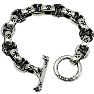 China Neo Punk Gothic Hip Hop Iced Out Jewelry S925 Sterling Silver Classic Skull Vintage Mens Charm Style Handmade Rough Crater Flower Bangle Bracelet for sale