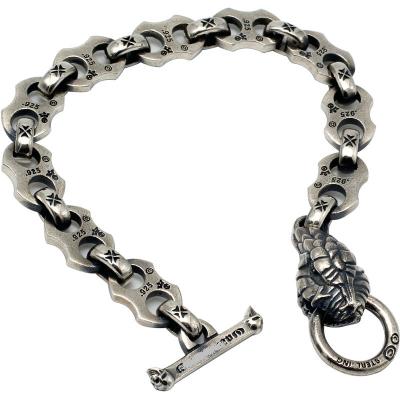 China Neo Punk Gothic Hip Hop Iced Out Vintage 925 Sterling Silver Chain Link Bracelet Men Women Gothic Thick Python Key Bracelet Jewelry for sale