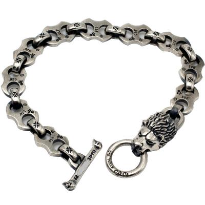 China Neo-punk Gothic Hip Hop Iced Out Punk Tide S925 Sterling Silver Retro Thai Silver Style Fashion Men's Bossy Lion Head Skull Hip Hop Bracelet for sale