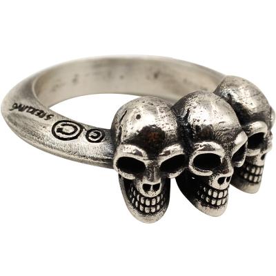 China Gothic Punk Neo Hip Hop Iced Out Wind Three Dark Smile Skull Rings S925 Sterling Silver Handmade Retro Hip Hop Style Factory Direct for sale