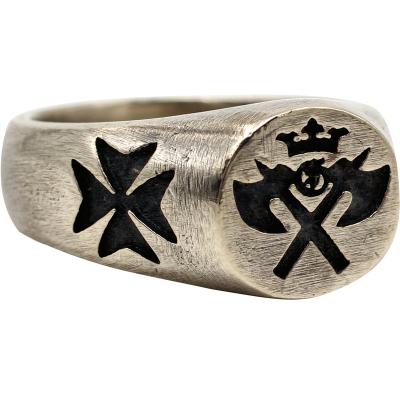 China Neo Punk Gothic Hip Hop Iced Out Style Vintage Jewelry Minimalist Handmade Ring S925 Sterling Silver Double Ax Battle Old Ax Ring for sale