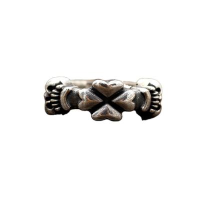 China Neo Punk Gothic Hip Hop Iced Out Style New Simple Fashion Ring S925 Sterling Silver Thai Silver Handmade Couple Ring Four Heart Cross Pattern for sale