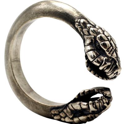 China Neo Punk Gothic Hip Hop Iced Out New American Handmade Fashion S925 Sterling Silver Diablo Double Python Style Head Open Ring for sale