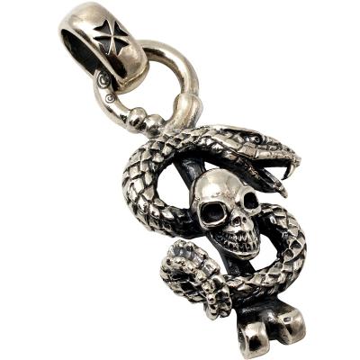 China Punk Hip Hop Goth Iced Out 2022 Retro Unique Python Style Skull Classic Winding Skeleton Mens Antique Silver Jewelry Charm Pendant Hip Hop Pendant for sale