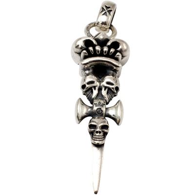 China Iced Out Punk Hip Hop Goth Style Retro New Design Classic Men's Gothic Punk Punk Pendant S925 Sterling Silver Skull Pendant Crown Jewelry for sale