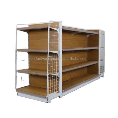 China Single Sided Cheap Price Custom Sizes Wood Grain Back Panel Supermarket Shelf Display Racks for sale