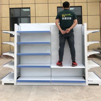 China Single / Double Sided Chinese Manufacturers Supermarket Shelves White Color Metal Steel Shelving Rack Double Sided Grocery Store Supermarket Shelf for sale