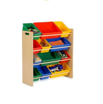 China Modern Kids Toy Storage Organizer With 12 Pcs Plastic Storage Bins for sale