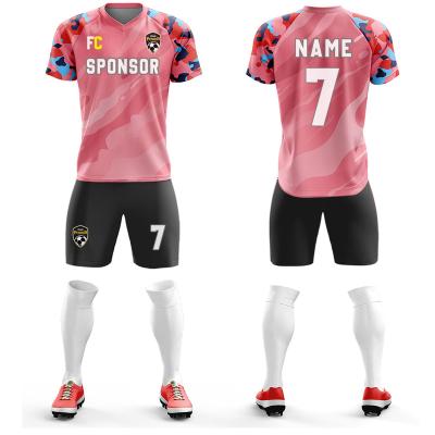 China DAVAD New Design Custom PINK Soccer Jersey Sets Club Team Jersey Shirt Soccer Uniforms Sublimation Soccer Wear Man Kids 22/23 for sale