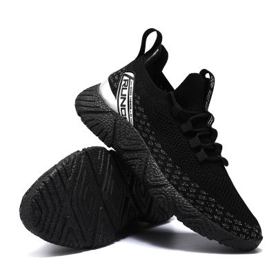 China Anti-Slippery Fly Knit Custom Shoes Logo Sports Men Shoes Casual Running Black Sneakers for sale