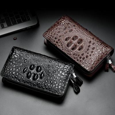 China Wholesale Waterproof Men's Crocodile Zipper Clutch Bag Men Wallets Leather Long With Wrist Strap for sale