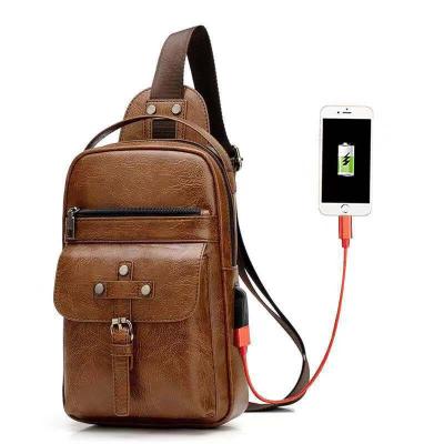 China Custom Made Brown Leather PU Usb Port PU Men Messenger Bags for sale