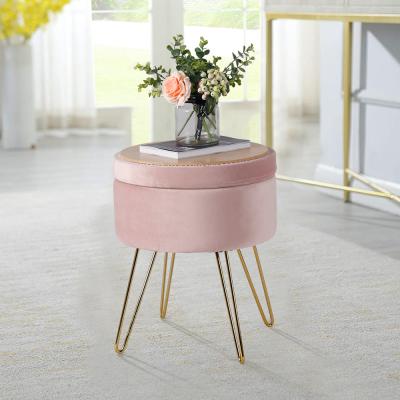 China Hot Sale Luxury Pink Velvet Storage Ottoman Gold Foldable Stool For Wohnmbel for sale